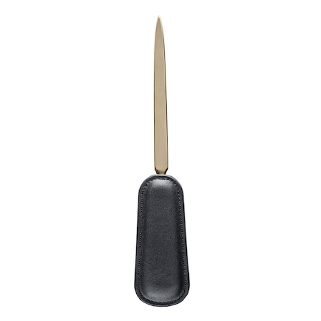 Dacasso Classic Black Leather Letter Opener with Gold Accents AG-1027